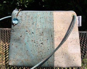 Cross body bag, cork purse, vegan bag, Cork fabric, adjustable cross body bag, teal bag, grey bag, vegan leather gift, sustainable gift
