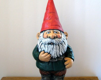 Ceramic Garden Gnome - 14 inches, hand painted lawn or garden gnome, outdoor or indoor