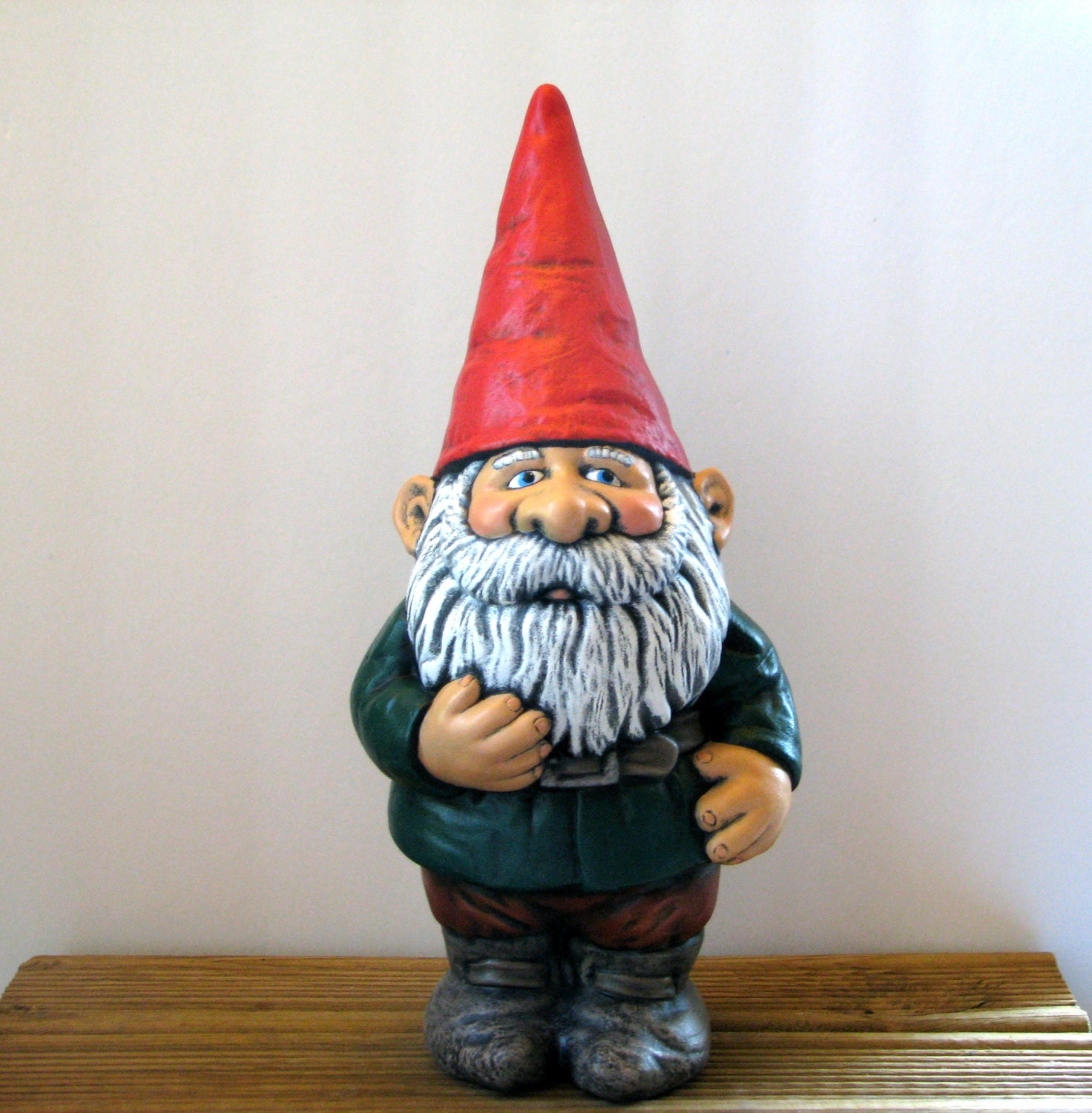 Ceramic Garden Gnome 14 inches hand painted lawn or garden