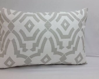 Chevelle trellis, geometric, toss pillow, 18 x 12" grey and white, RTS