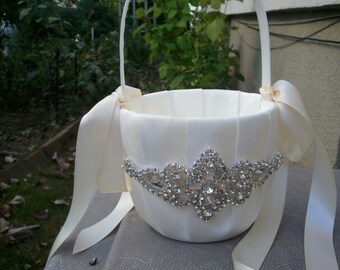 SALE - Wedding Flower Basket, Flower Girl Basket, Rhinestone Flower Basket - Style BK1012