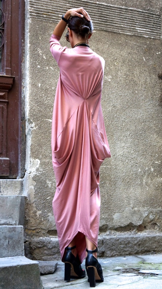 Maxi Dress Asymmetric Kaftan / Long Dress / Delicate Ash Rose