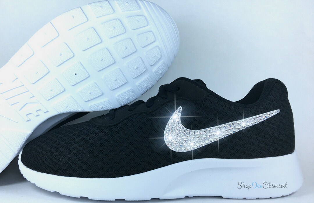 Custom Bling Nike Tanjun for Women Black/White Glitter Kicks