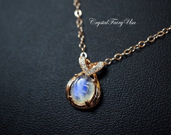 Moonstone Necklace In Rose Gold Filled Necklace, Moonstone Jewelry Moonstone Pendant Bridal Necklace Yoga Crystal Healing Necklace