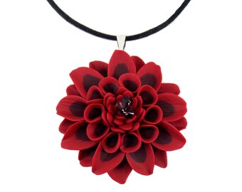 Large Dahlia Cord Necklace - Hand Sculpted Petals Many Colors Available