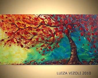 FALL BREEZE 72x36 Original Modern Abstract Tree Landscape Oil Painting Large Canvas