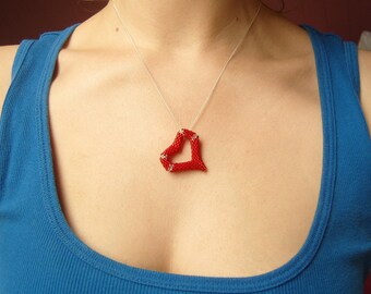 Red Heart Pendant, Floating Heart Necklace, Beaded Heart Jewelry, Open Heart Necklace UK