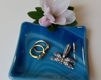 Blue Fused Glass Dish - Ring Dish - Jewelry Dish - Spoon Rest