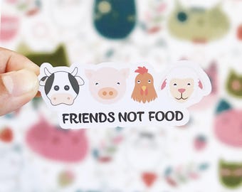 Vegan Friends Not Food Sticker - Vegetarian Sticker - Animal Rights Cruelty Sticker - PETA Sticker - Laptop Notebook Sticker - Pig Cow Decal