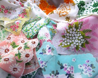 Vintage Floral Hankies , Handkerchiefs , Assorted Hankies , Vintage Linens Quilting Hanky - set of 20.