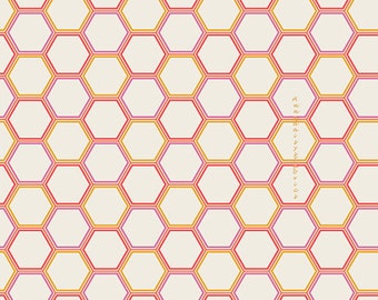 Honeycomb Fabric, Art Gallery Sweet as Honey SAH-1608 Honeycomb Marmalade, Bonnie Christine, Hexagon Quilting Cotton Yardage