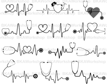 Stethoscope svg - Stethoscope heart beat svg - Stethoscope heart beat digital clipart for Design or more, files download svg, png, dxf
