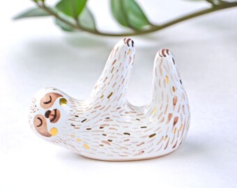 Sloth Ring Holder, Sloth Figurine, Sloth Gift Idea, Animal Figurine, Ceramic Sloth Jewelry Storage Idea, Sloths, Animal Ring Holder,