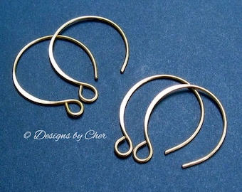 14kt Gold Filled Hammered Hoopy Hook Earwires (2pr) Artisan Handmade to Order