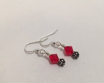 Swarovski Crystal Sterling Bali Silver Earring Siam Red