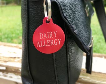 Custom Engraved Allergy Tag, Allergy Warning Tag for Chilred, Dairy Allergy, Nut Allergy, Custom Engraved Tag Keychain Necklace
