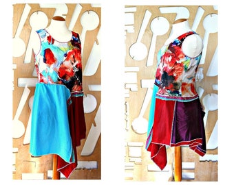 Rustic dress Country Top Recycled clothing Deconstructed Tunic Top Cowgirl Shirt Western Festival Boho Hippie Art Fashion Watercolour print