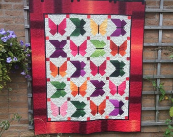 Butterfly Quilted Wall Hanging.Handmade.Butterfly Quilt.Animal Quilt Wall Hanging.Rainbow.Bright.Patchwork.Home Decor.Modern.