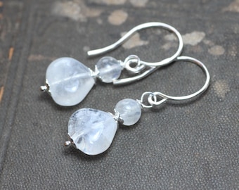 Moonstone Earrings Rustic Jewelry White Gemstone Earrings Silver Earrings