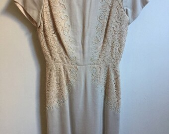 Vintage Henry Lee Cream Ivory Lace Dress // 1950s A Line Lace Applique Dress