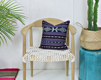 Guatemalan Throw Pillow Cover / Indigo Violet Striped White Black Pink Artisan Made Ethically Sourced Various Sizes Loom Woven Blue Cushion