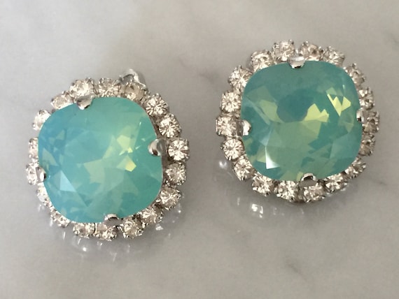 Pacific Opal & Clear Crystal Halo Clip On Earrings, Silver