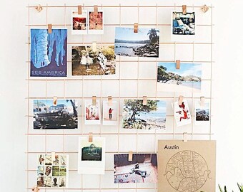 Golden Wire Wall Grid + Shelf, FREE Clips, Gold Photo Mesh Memo Board, Notice Metal Display Panel, Noticeboard