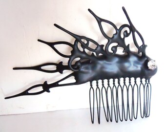 Black Hair Comb Steampunk Gothic with clock hands elegant goth bride princess evil queen hair ornament- The Torment Returns