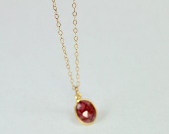 Pink Sapphire Tiny Gold Bezel Necklace