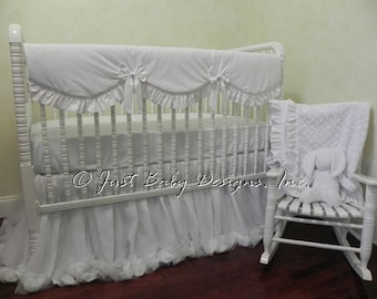 Baby Girl Crib Bedding Set Giselle White - White Baby Bedding, Princess Baby Bedding, Bumperless Crib Bedding, Crib Rail Cover, 1 - 4 pieces
