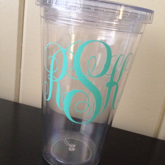 Monogram Tumbler Cup with Lid and Straw Custom Personalized
