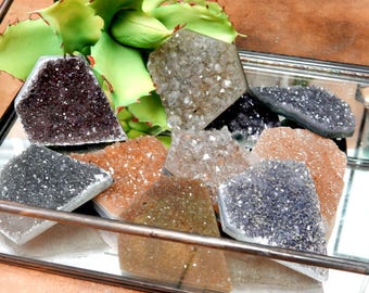 Diamond Shaped Druzy - Large Diamond Shaped Druzy Cabochon - Top Center Drilled Bead - Wire Wrapped Jewelry - Decor - (RK128B6-04)
