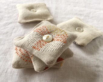 Hand-Embroidered Mini Lavender Sachets, Set of 3