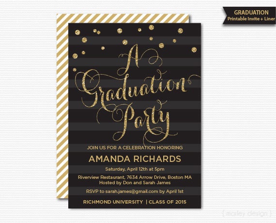 gold glitter graduation party invitation printable graduation invitation to graduation party