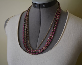 Long Multi Strand Necklace Pink Gold