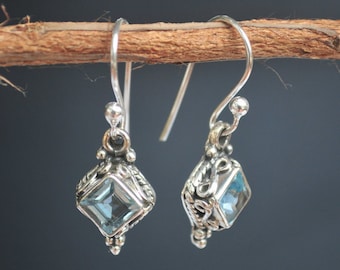 Blue Topaz Earrings * Diamond Shape Earrings * Sterling Silver Earrings * December Birthstone Earrings* BJE014