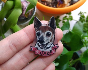 Custom Hand Painted Dog Memorial Gift Pet Portrait Pin Brooch