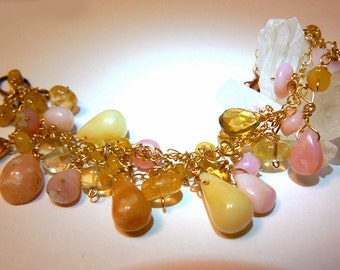Peruvian opal bracelet- Yellow pink opal gemstone jewelry - Gemstone bracelet- Women opal jewelry- Gold filled stone bracelet- Women gift