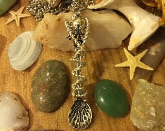 Silver Wire Wrapped Octopus Spoon Necklace