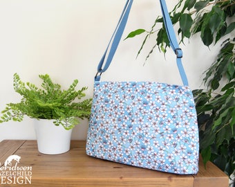 Blue Cherry Blossom Handbag, Cross Body Bag, Shoulder Bag, Floral Bag