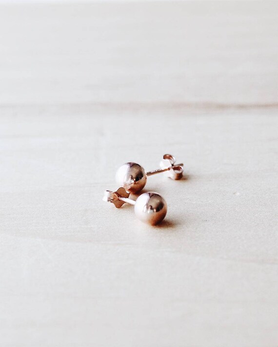 6mm 14 Karat Rose Gold Round Bead Ball Stud Earrings