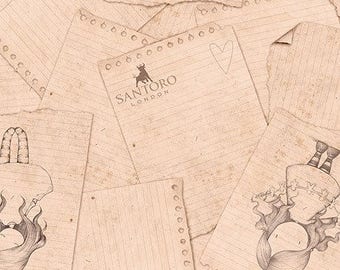 Santoro, Gorjuss, Letters from the Heart, heart Sketches on Beige Cotton Woven