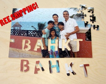 wooden jigsaw puzzle ~96 pieces w/ your photo FREE SHIPPING, 8"x12", custom, handmade