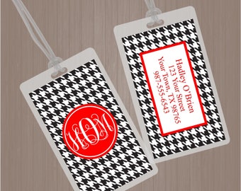 Monogram Luggage Tag, Houndstooth Luggage Tag, Houndstooth Bag Tag, Diaper Bag Tag, Geometric Luggage Tag, Back Pack Tag, Daycare Tag