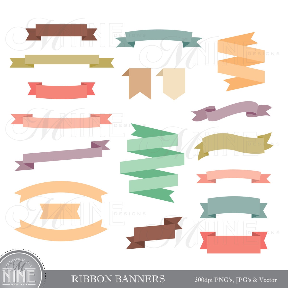 RIBBON BANNERS Clipart Clip Art Vector Art File Instant