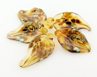 Lampwork Beads, Glass Leaves, Glass Leaf, Fall Colors Brown, Gold, Topaz SRA