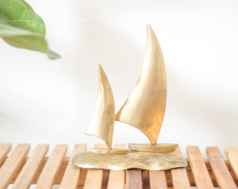 vintage brass doube sailboat statue
