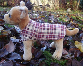 Dog Jacket - Rust and Cream Plaid Corduroy Coat- Size XX Small- 8 to 10 Inch Back Length