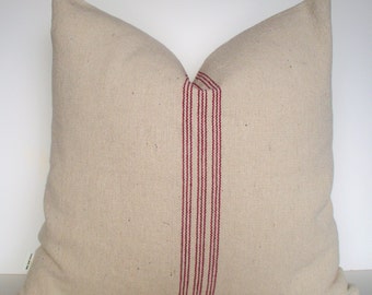 Farmhouse Pillow, Grainsack Red Pillow Cover Red Stripe Grain Sack Pillow Red Farmhouse Pillow 0