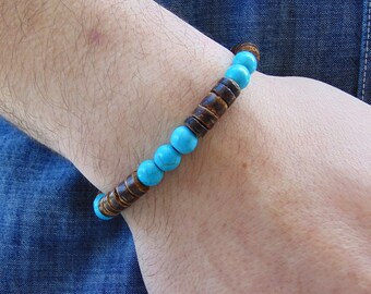 Mens surfer bracelet,Mens beaded bracelet,Mens wood bead bracelet,Mens bracelet,Mens stretch bracelet,Mens boho bracelets,Surfer Bracelet